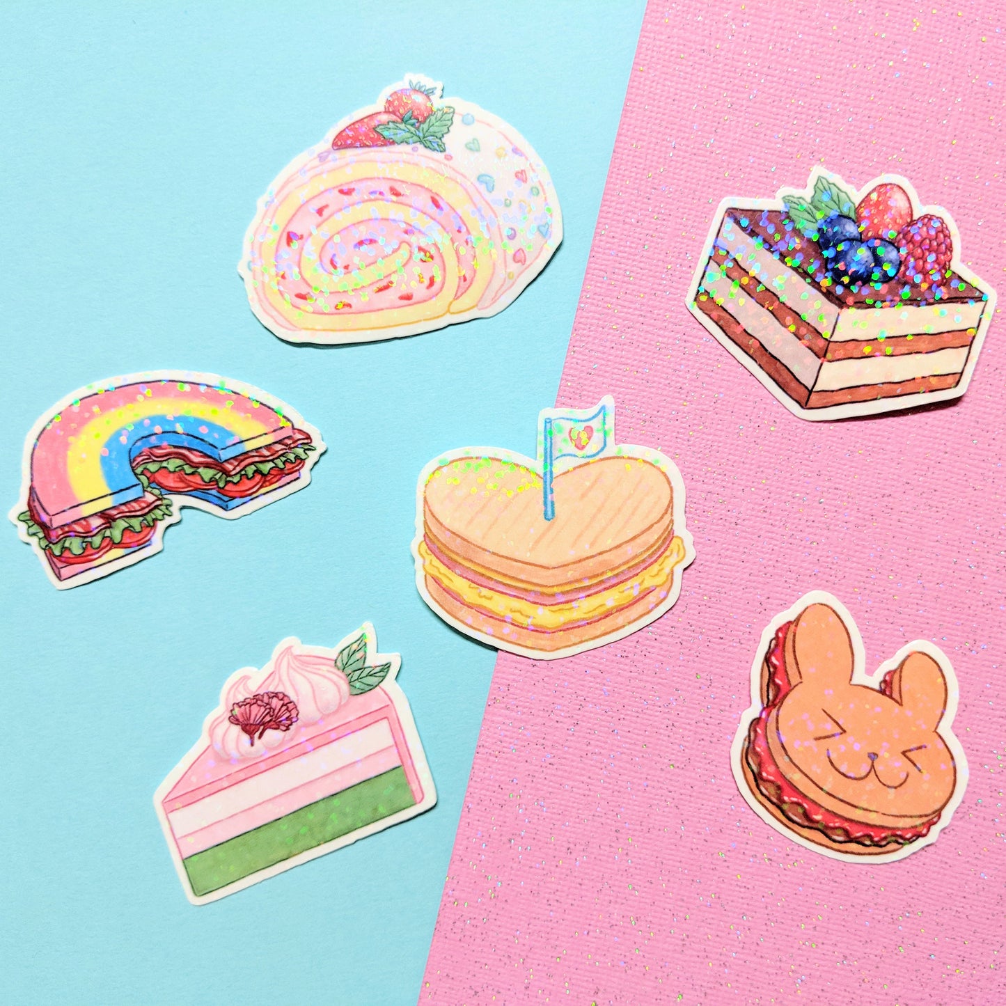 Yum Yum! Cakes and Sandwiches Holographic Vinyl 6 PCS Sticker Set