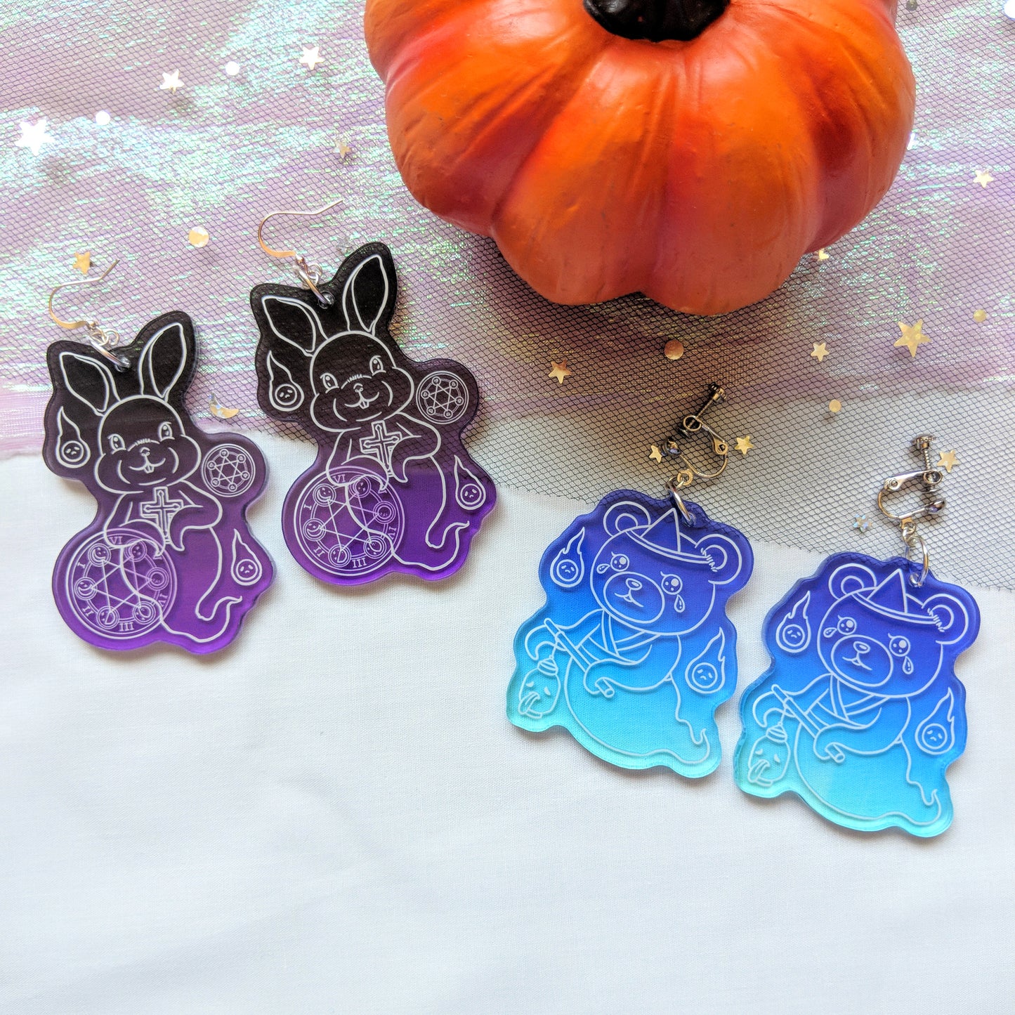 Rabbit & Bear Spirit Acrylic Charm Earrings