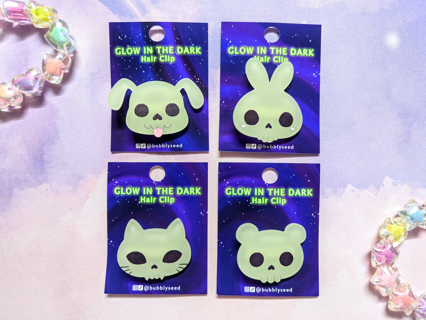 Cute Animal Skull Glow in the Dark Acrylic Hair Clip