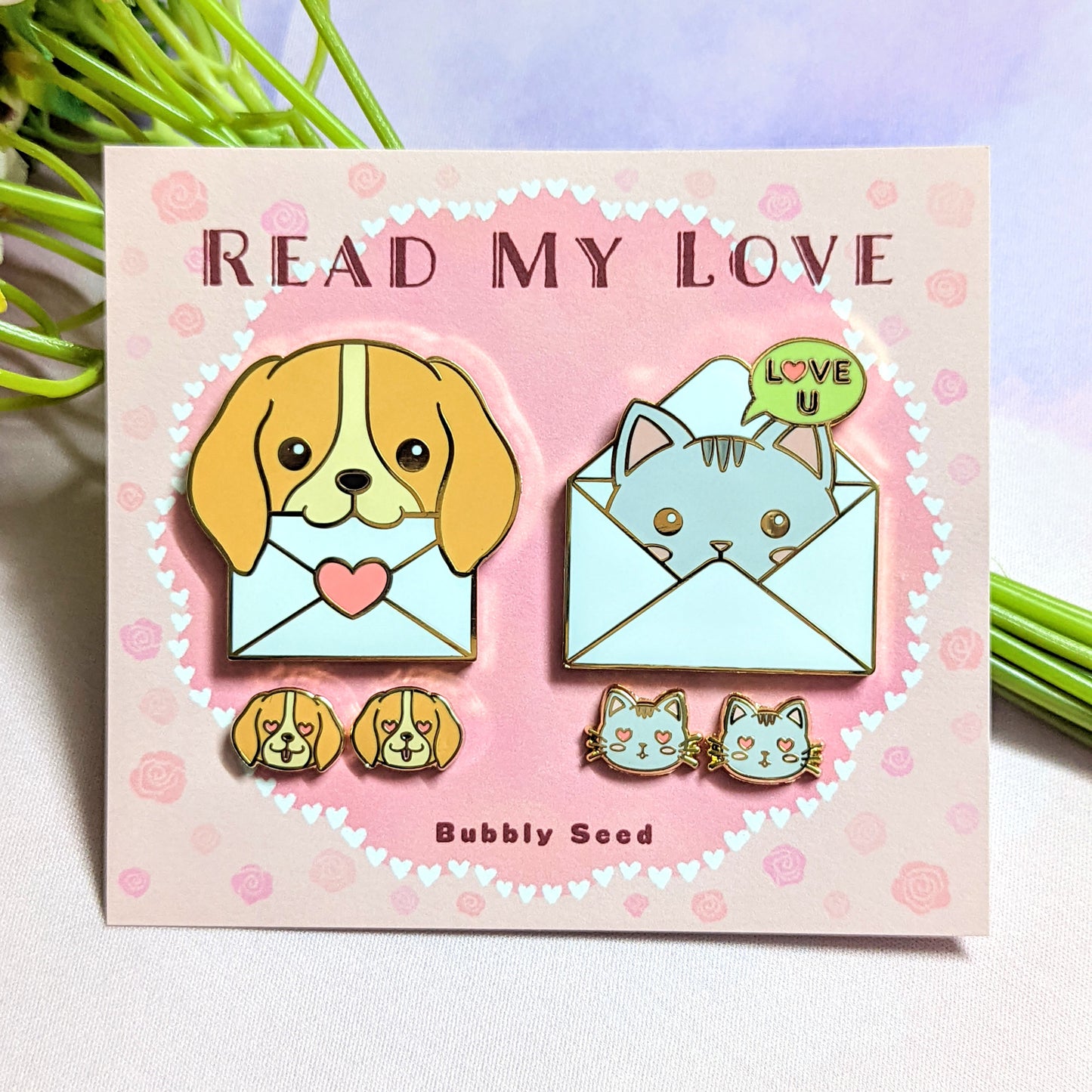 Read My Love Hard Enamel Pins and Earrings