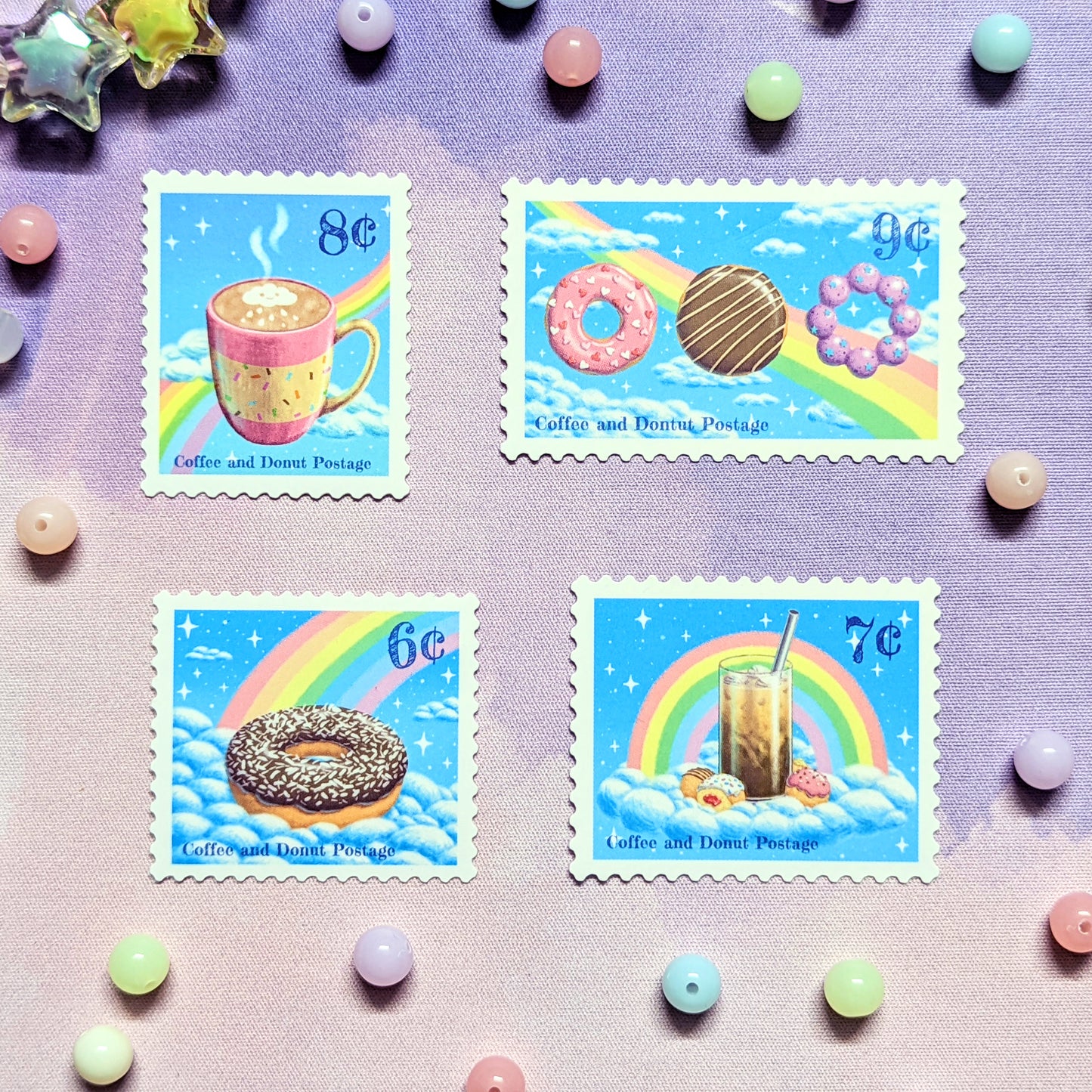 Coffee and Donut Postage Vinyl Stamp Stickers