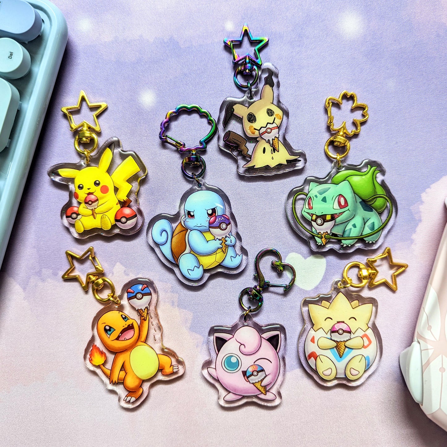 OG Pokemon & Pokeball Ice Cream Glitter Acrylic Keychain