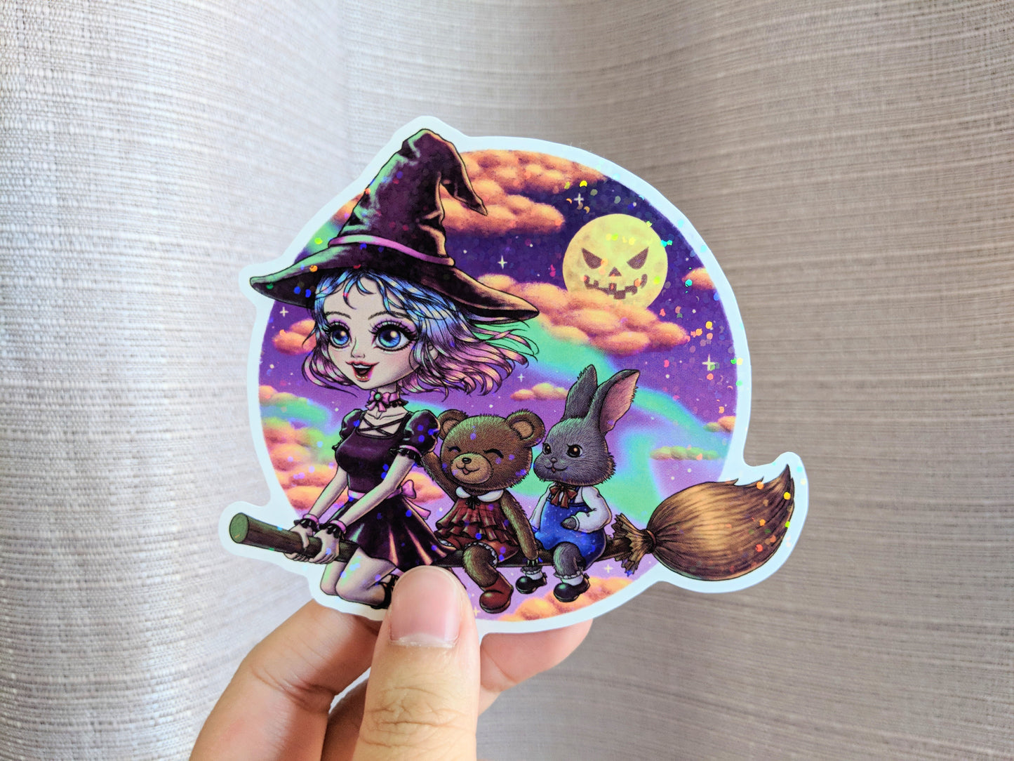 Witch and Little Friends Holographic Vinyl Sticker