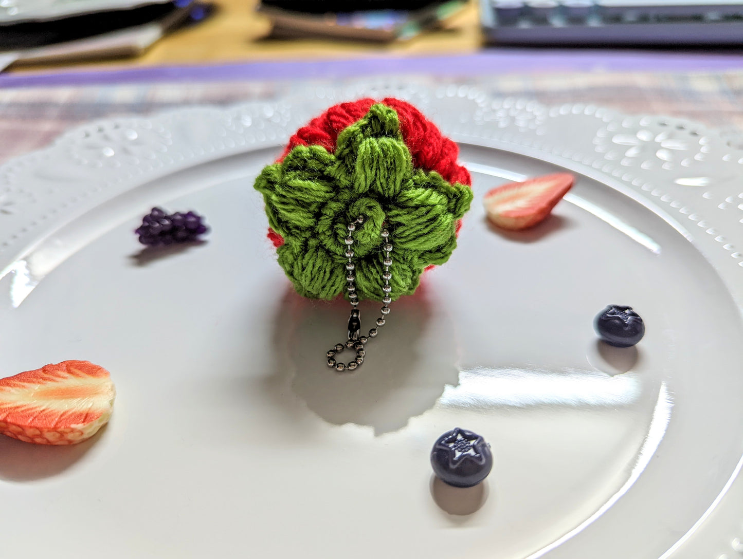 Handmade Strawberry Crochet Keychain