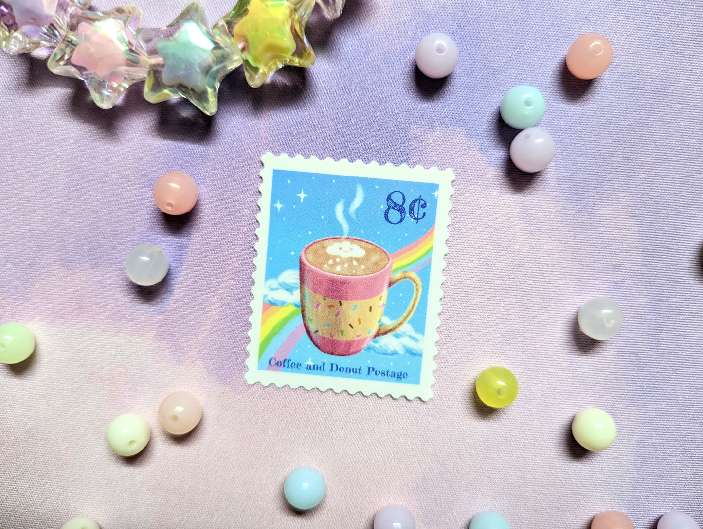 Coffee and Donut Postage Vinyl Stamp Stickers