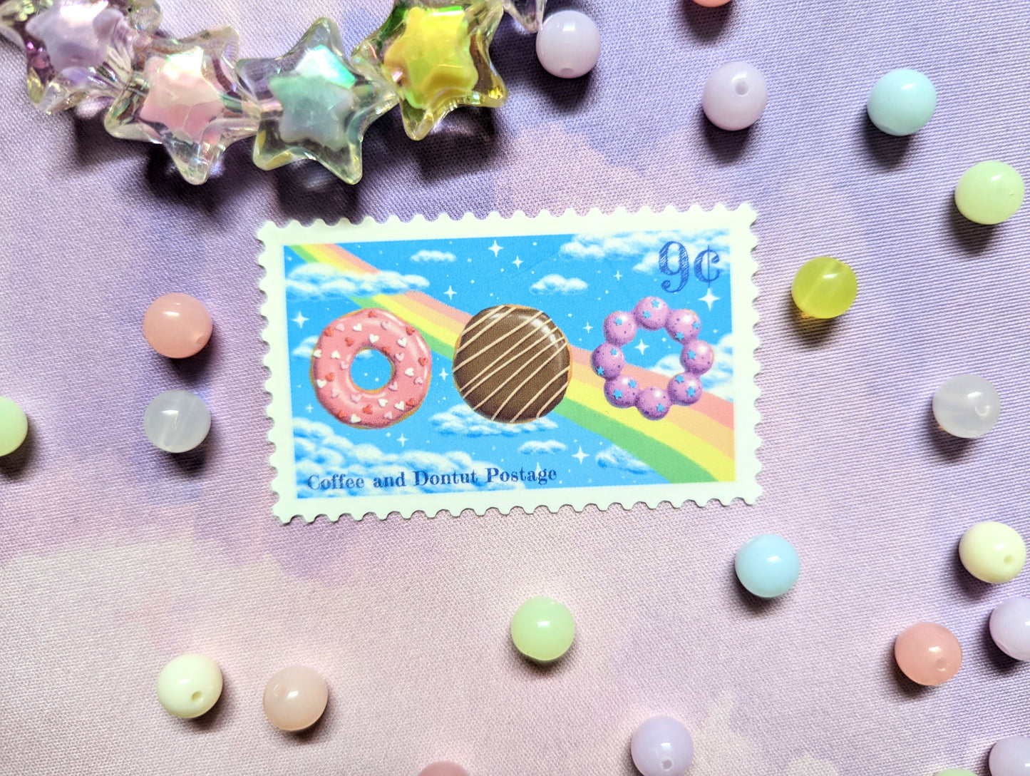 Coffee and Donut Postage Vinyl Stamp Stickers