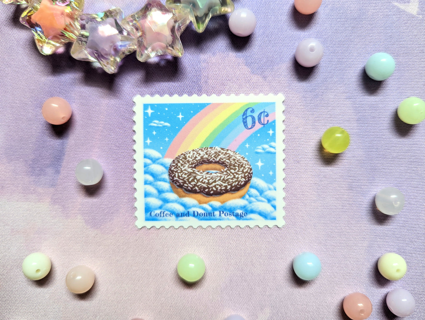 Coffee and Donut Postage Vinyl Stamp Stickers