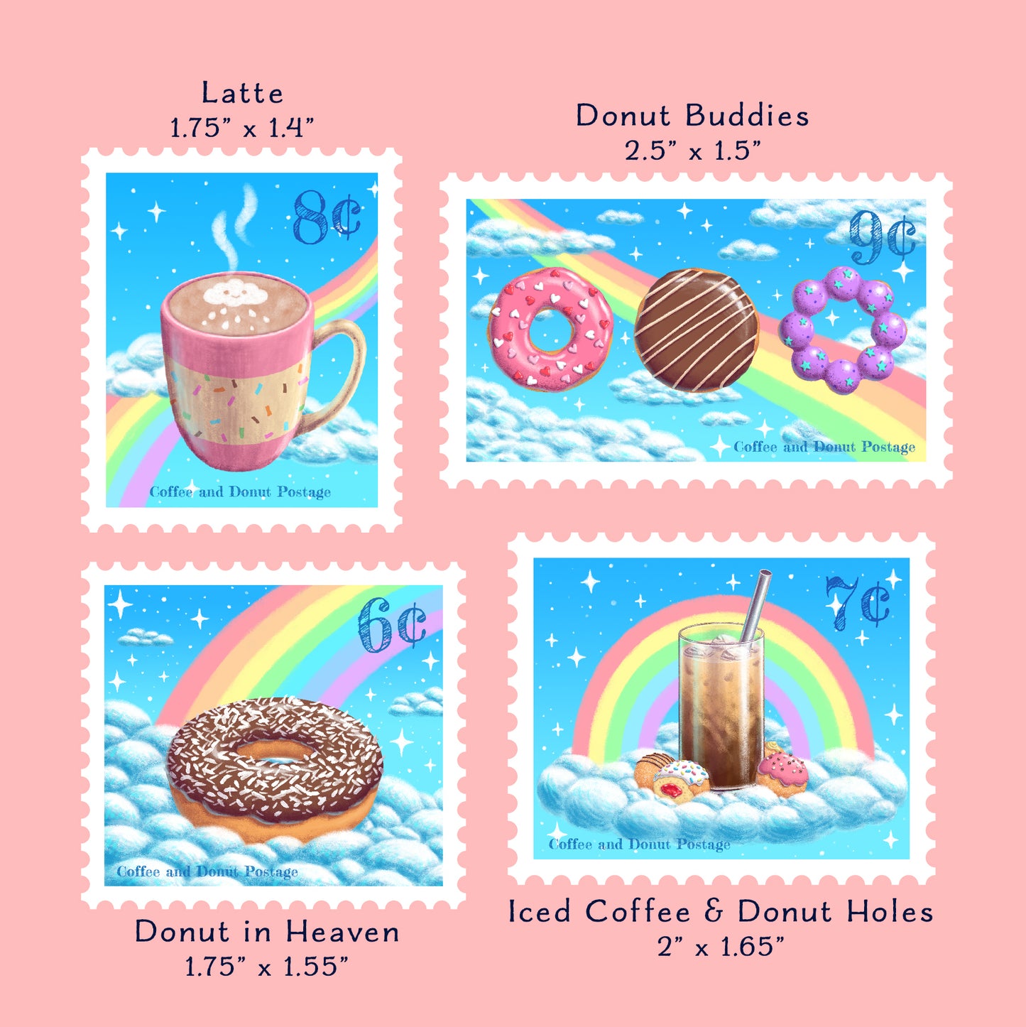 Coffee and Donut Postage Vinyl Stamp Stickers