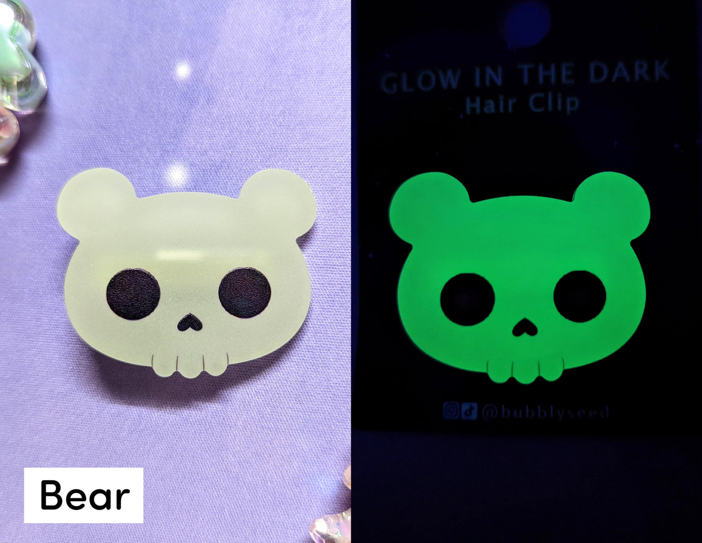 Cute Animal Skull Glow in the Dark Acrylic Hair Clip