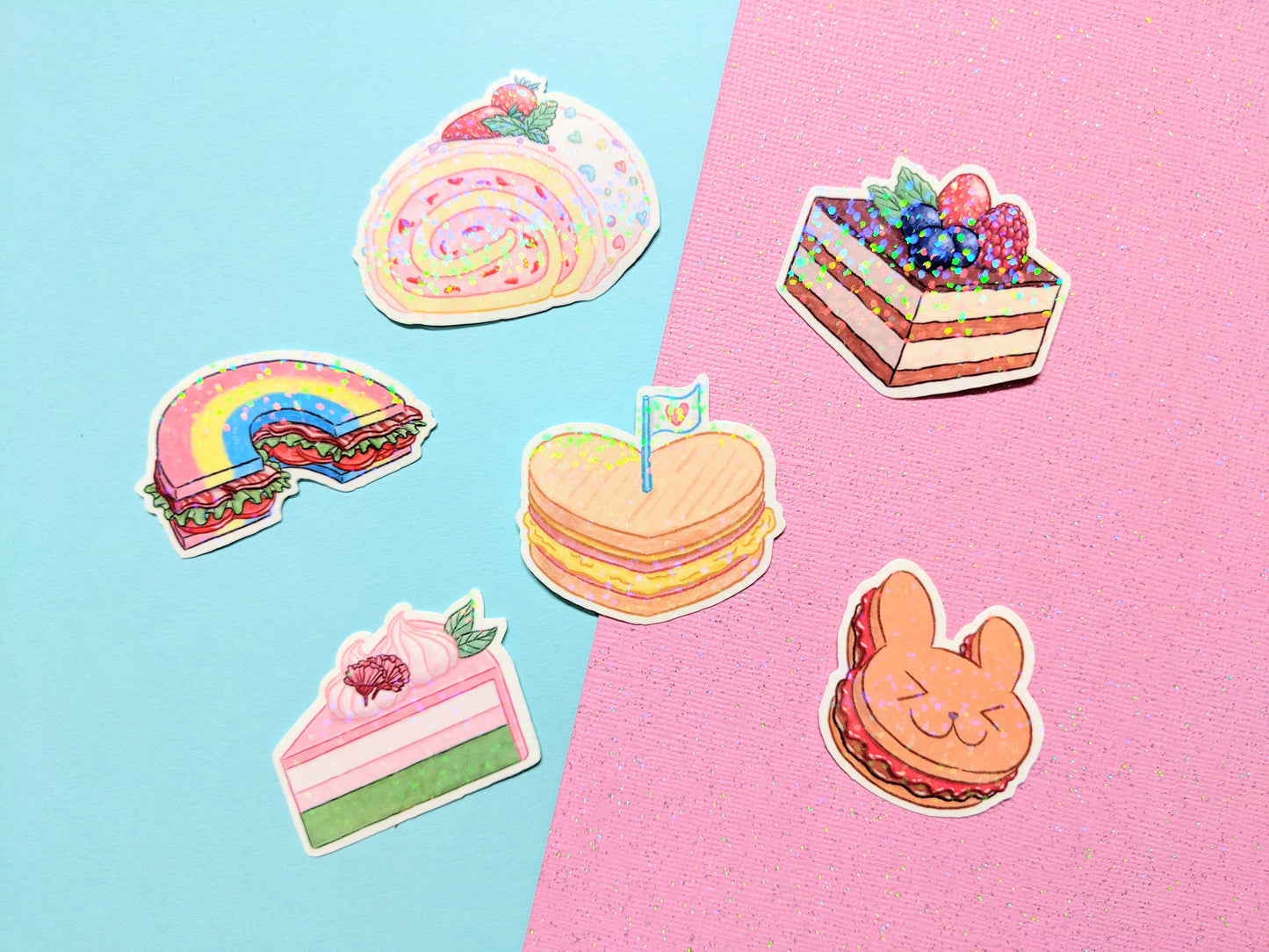 Yum Yum! Cakes and Sandwiches Holographic Vinyl 6 PCS Sticker Set