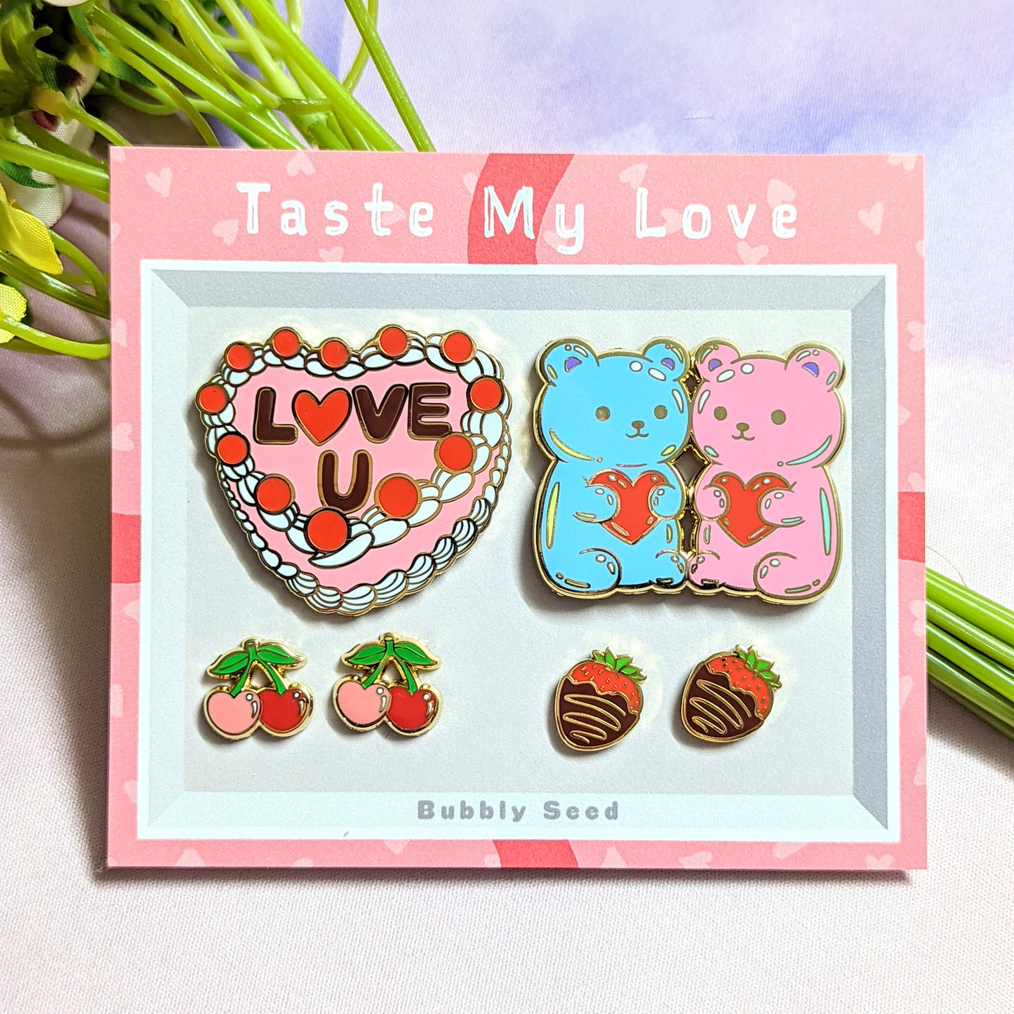 Taste My Love Hard Enamel Pins and Earrings