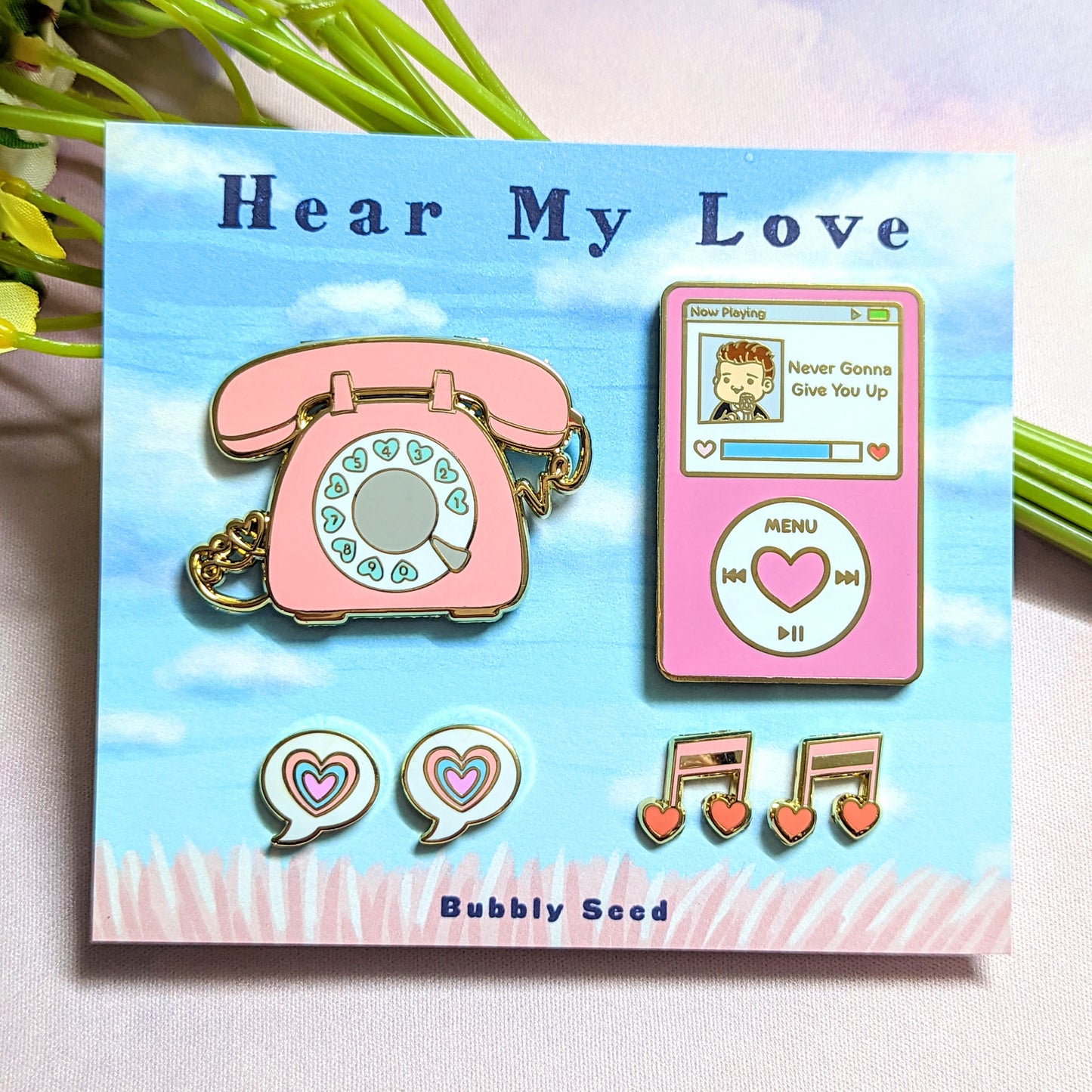 Hear My Love Hard Enamel Pins and Earrings