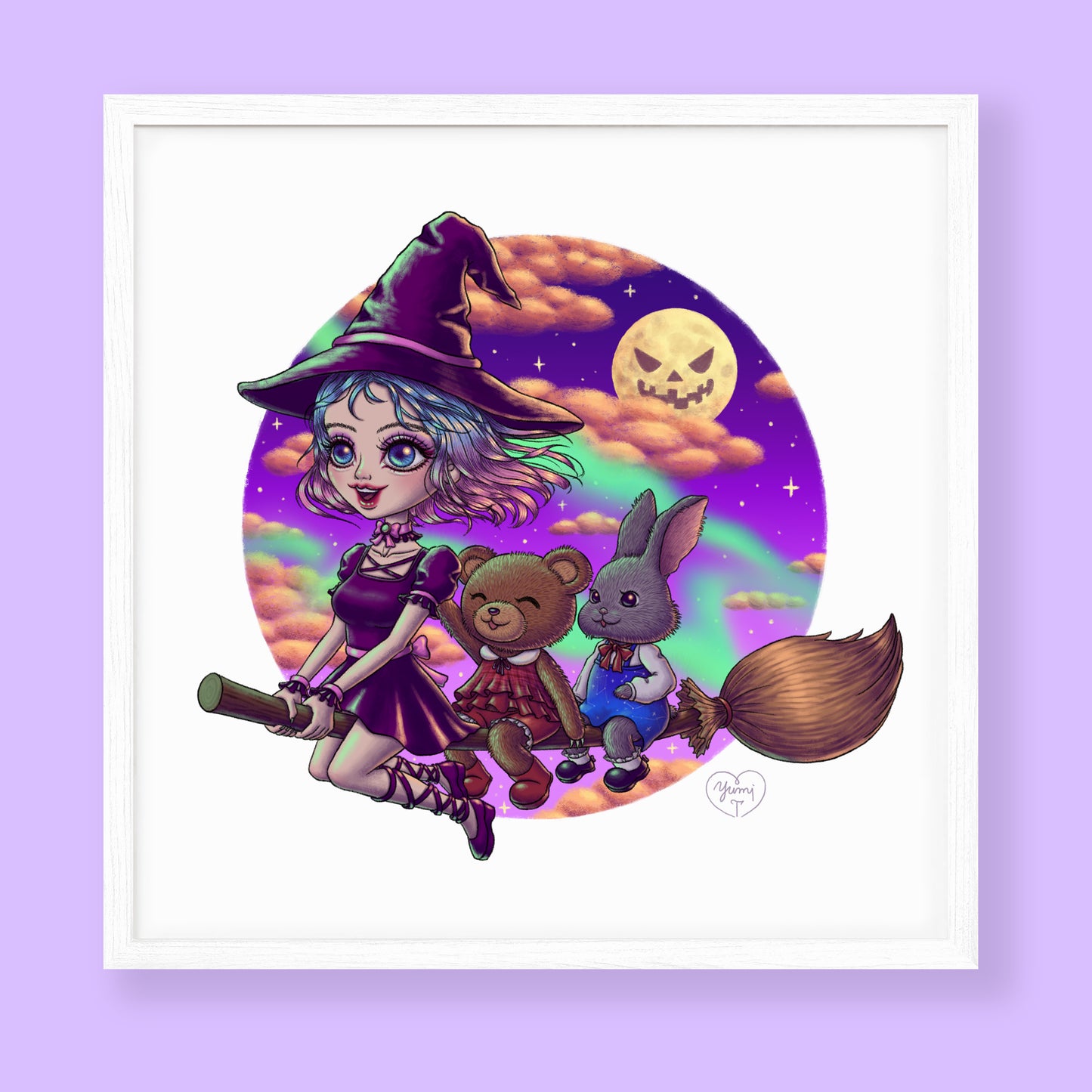 Witch and Little Friends Art Print